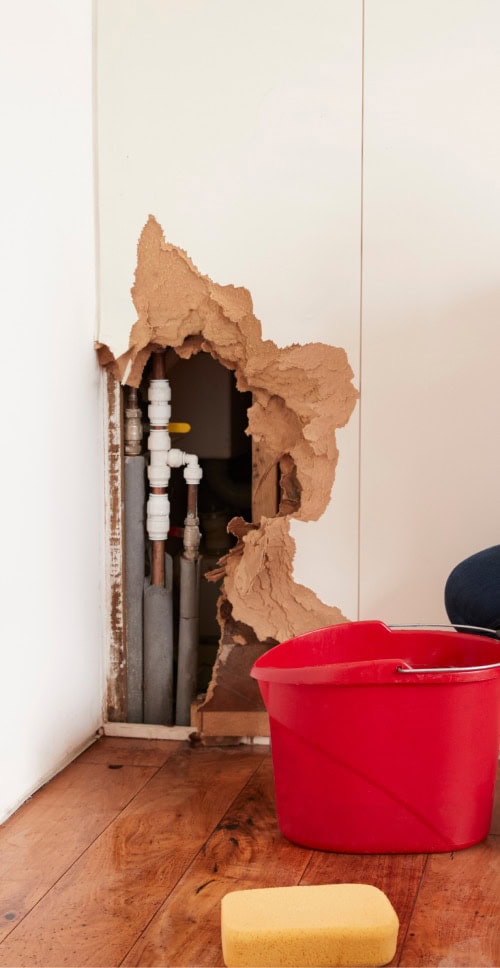ruined drywall by burst pipe